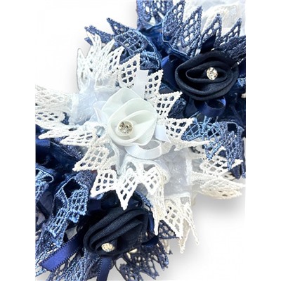 Резинка для волос с кружевом синяя Корея Р35