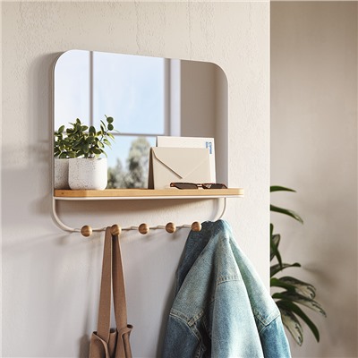 Зеркало с крючками для аксессуаров Estique, 46х41 см, белое/натуральное дерево