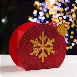 Ящик подарочный деревянный блестящий «Шар снежинка», красный, упаковка, 18.8×9.8×15.5 см