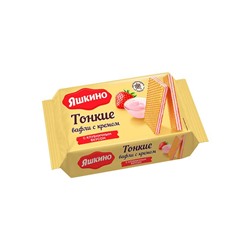 «Яшкино», вафли тонкие с кремом с клубничным вкусом, 144 г