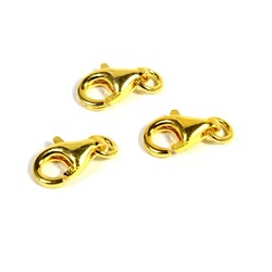 Замок карабин-лобстер С925, 9мм с позолотой