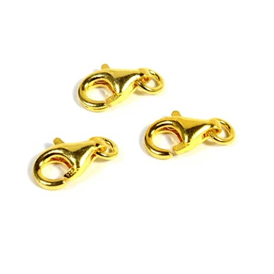 Замок карабин-лобстер С925, 9мм с позолотой