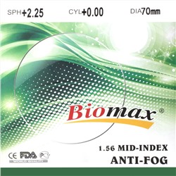 Линза полимерная ANTI-FOG N=1.56 HMC EMI UV