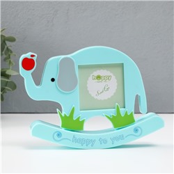 Фоторамка для фото 6×6 см «Слоник с яблочком», пластик, голубой, 18×3.9×16.3 см