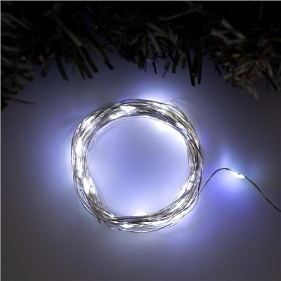 Гирлянда «Нить» 5 м роса, IP20, серебристая нить, 50 LED, 2 режима, батарейки AAх3 (не в комплекте), свечение белое