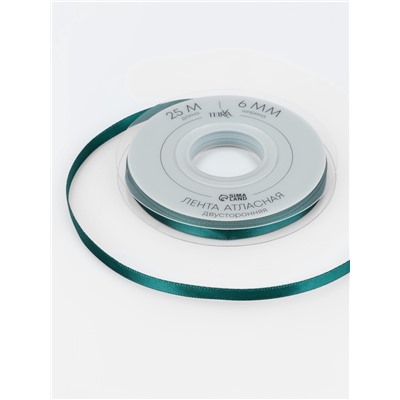 Лента атласная TEIRA, двухсторонняя, 6 мм, 25±1 м, зелёная №0589