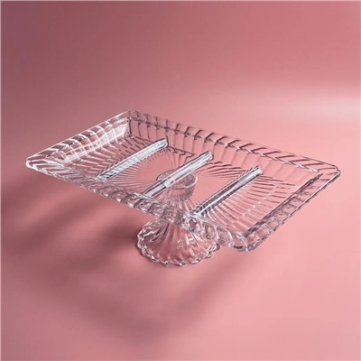 588-695 Прямоугольная менажница 37,2х22,5х12,5см на ножке в под.уп.(х6)Стекло