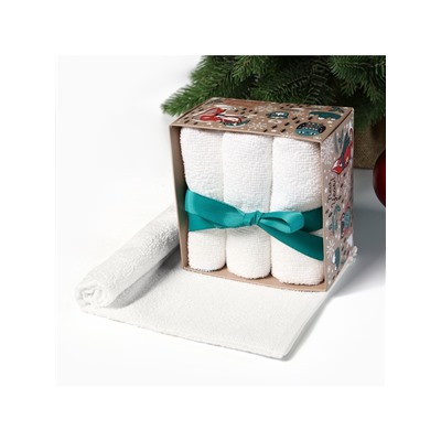 Набор махровых полотенец «Этель. Совушки», 30×30 см - 3 шт., хлопок 100%