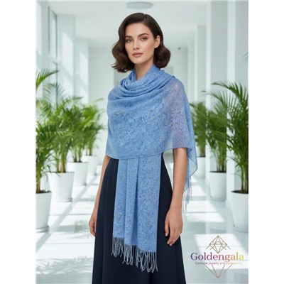Палантин из хлопка и бамбука премиум Арт 2459/2 васильковый фон