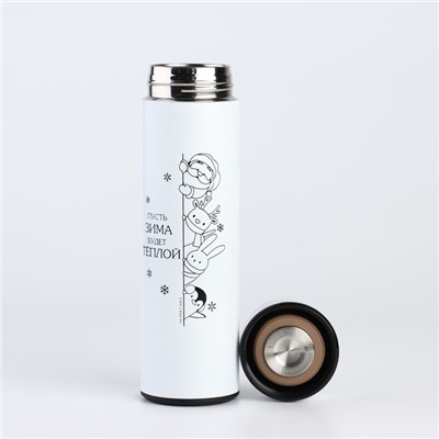 Термос новогодний с шапочкой«Теплой зимы», 500 мл, белый