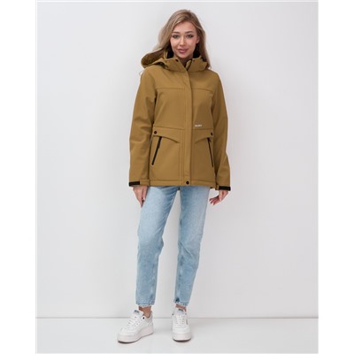 Ветровка спортивная женская с капюшоном softshell горчичного цвета 9566G