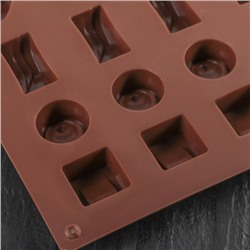 Форма для конфет и шоколада Доляна «Коробка конфет», силикон, 27×23×1.5 см, 30 ячеек (3.2×3.2 см), коричневая