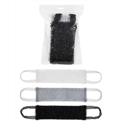 Набор, 3шт, мочалок для тела вязаных "Букле", ППР (чёрная, белая, серебро), 40х12см