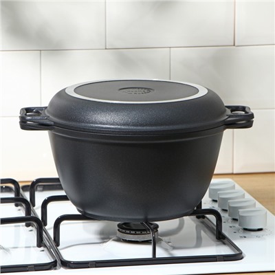 Казан KUKMARA «Традиция», 3 л, крышка-сковорода, литые ручки, антипригарное покрытие, литой алюминий, чёрный