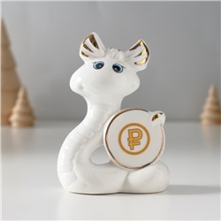 Фигурка керамика «Белая змейка с бантиком, с монеткой $», с золотом, 3×7.5×9.3 см