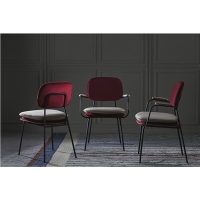 Стул с подлокотниками Pea, велюр, бордовый/бежевый