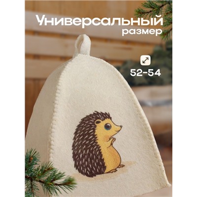 Шапка для бани с детским принтом "Ёжик" , белая