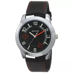 Наручные часы с черным ремешком, Black Strap Watch, произв. Sonata