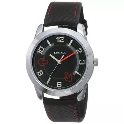 Наручные часы с черным ремешком, Black Strap Watch, произв. Sonata