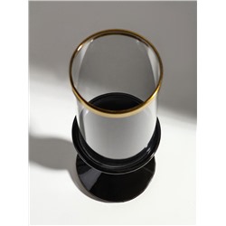 Подсвечник на 1 свечу «Параллели», керамика, стекло, d=7.5 см, чёрный с золотом, 9.5×9.5×24 см