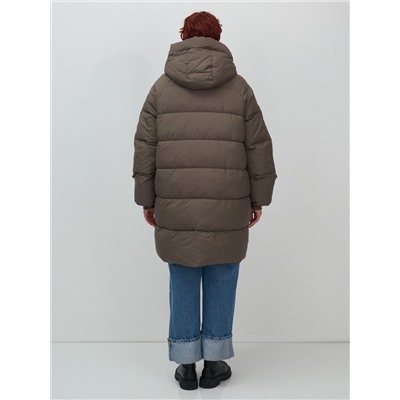 Пальто двубортная зимнее утепленное женское коричневого цвета 7732K