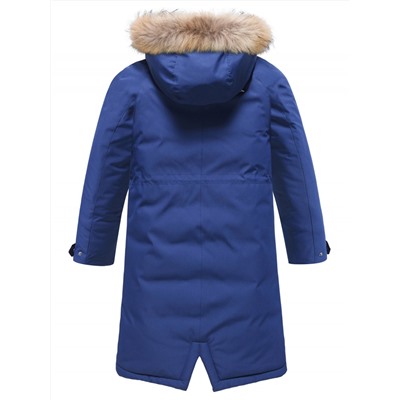 Парка зимняя подростковая для девочки с капюшоном и мехом темно-синего цвета 9536TS