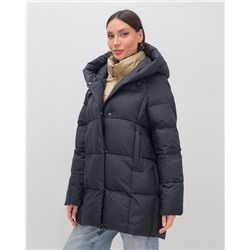 Куртка двубортная женская зимняя с капюшоном черного цвета 7736Ch