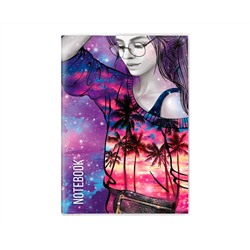 Записная книжка "Notebook", 93*134 мм, 66 л., арт. 64107/ 50 ДЕВОЧКА С ПАЛЬМАМИ (мягкий переплёт, мелованная бумага 115 г/м², мелованный картон 300 г/м², ПВХ, декор: полноцветная печать, ниткошвейный; вн. блок: белый офсет 65 г/м², печать в одну крас
