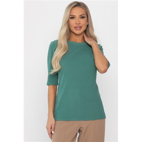 Блуза трикотажная Лиза (зеленая) Б14367-48М Размер 48  ( лучше на 46 росс)   плотный трикотаж