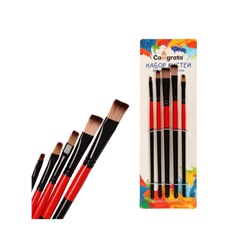 Набор кистей, нейлон, плоские, 5 штук, прямые