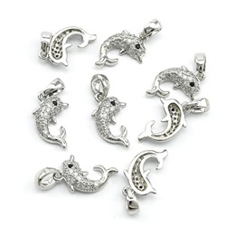 Подвеска Дельфин 10*16мм с фианитами, серебристая