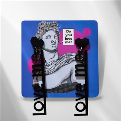 Серьги акриловые LOVE ME с сердечком, цвет чёрный в серебре