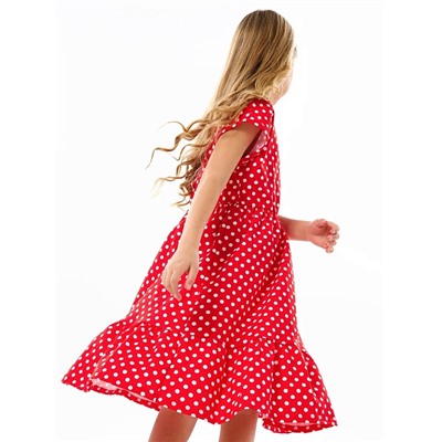 Детское платье "Ласточка" / Белый горошек на красном