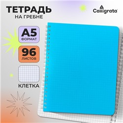 Тетрадь A5 на гребне, 96 листов в клетку, Calligrata, пластиковая обложка, голубая