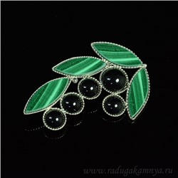Брошь малахит, агат "Ландыш" 50*35мм.