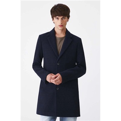 Płaszcz z domieszką wełny męski   kolor granatowy