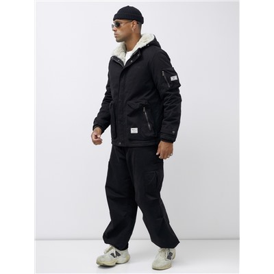 Куртка молодежная мужская зимняя с мехом черного цвета 2611Ch