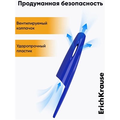 Ручка шариковая ErichKrause R-301 Orange Stick & Grip, узел 0.7 мм, чернила синие, резиновый держатель, длина линии письма 2000 метров