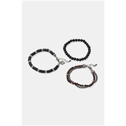Bransoletki męskie z kamieniami naturalnymi (3-pack) kolor czarny