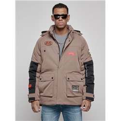 Куртка мужская зимняя с капюшоном молодежная коричневого цвета 88906K