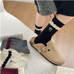 Demi-season embroidery with bow, Japanese breathable knee socks, with embroidery, combed cotton