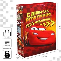 Пакет подарочный «С днём рождения!»,23х27х11.5 см, упаковка, Тачки