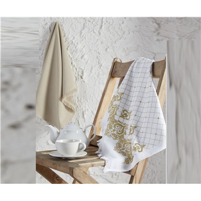 Махровые Кухонные Полотенца с Вышивкой 45x65 см 2 шт/уп Erva Gold Çay Havlusu 45x65cm - EcoCotton