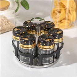 Набор баночек для специй Magistro «Чёрный мрамор», на подставке, 6 шт., стекло, чёрный