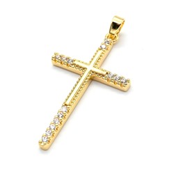 Подвеска Крест 20*35мм с фианитами золотистый