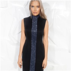 Платье-футляр с блестящим декором, Поцелуй удачи (blue, с манжетами)