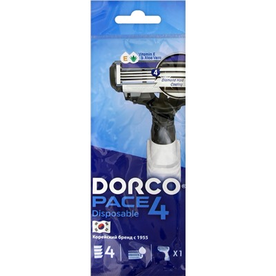 Dorco Pace 4 муж. однораз. станок 3+1шт, 4 лезвия. плав. головка, увл. полоса