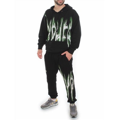 2627/7350 BLACK/GREEN Костюм спортивный мужской (75% хлопок, 20% полиэстер, 5% спандекс)