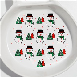 Менажница керамическая «Снеговики», 14×20×3 см, цвет белый