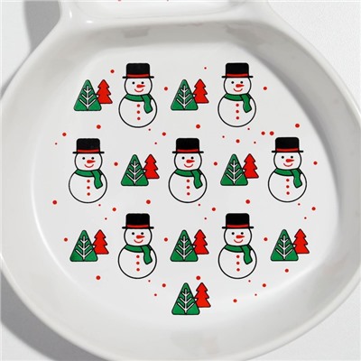 Менажница керамическая «Снеговики», 14×20×3 см, цвет белый